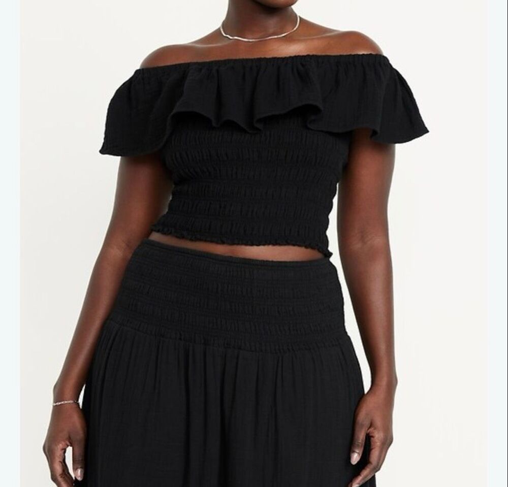 Old Navy Black Smocked off The Shoulder Top Size Medium New